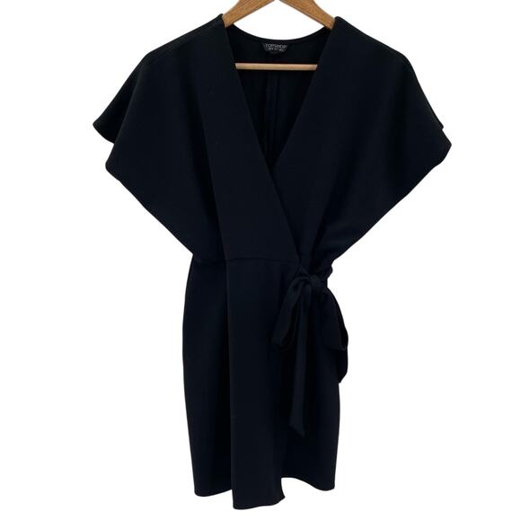 Topshop Preppy Tie Wrap Mini Dress in Black Whimsygoth Dark Witchy Size 2 - Picture 2 of 11